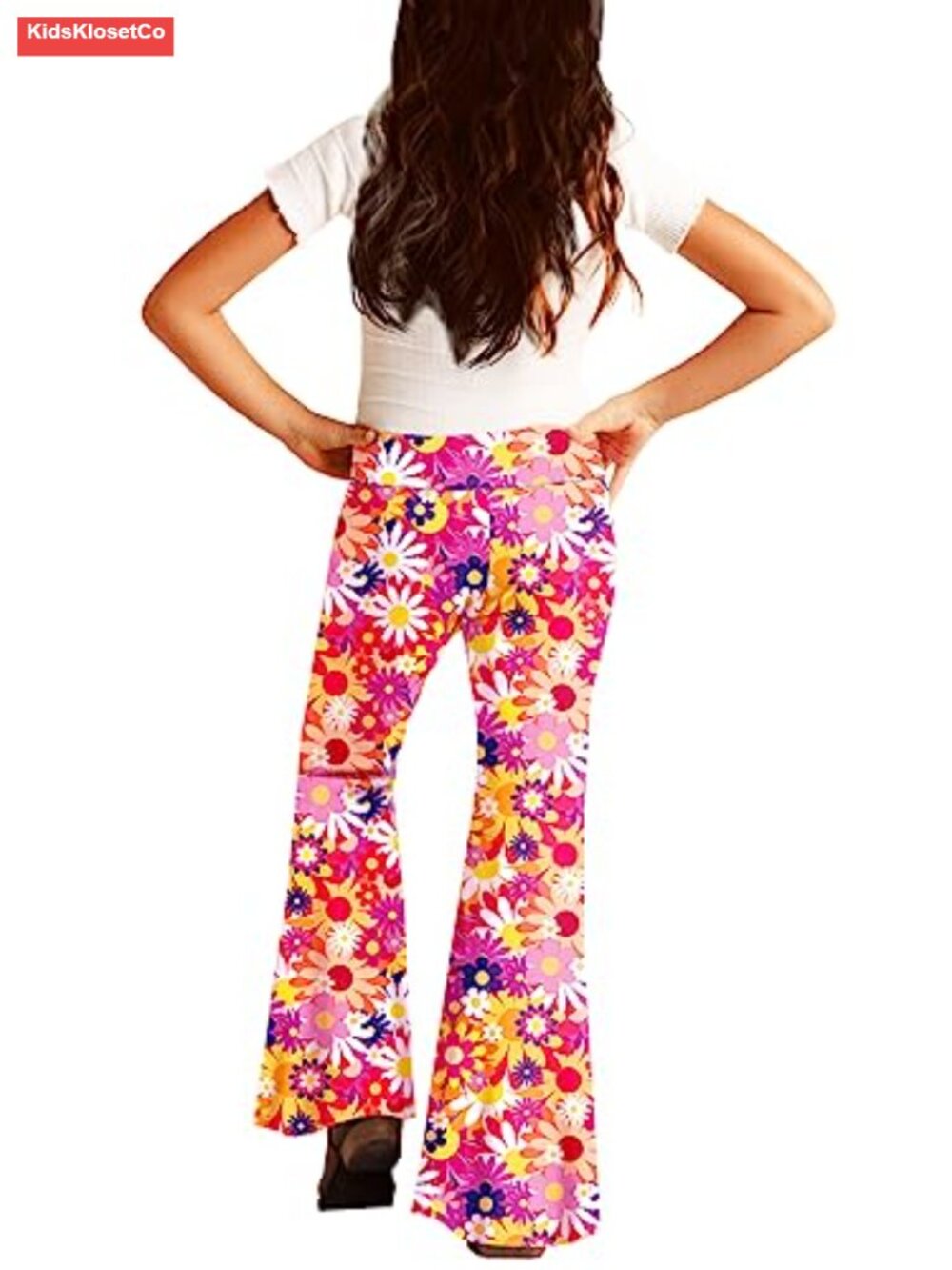Girls High Waist Floral Flare Pants 60s 70s Hippie Bell Bottom - Picture 4 of 6